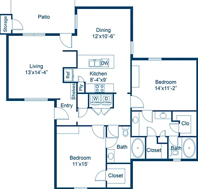 2 Bedroom | 2 Bath | 1258 SF 2 Bedroom | 2 Bath | 1258 SF
