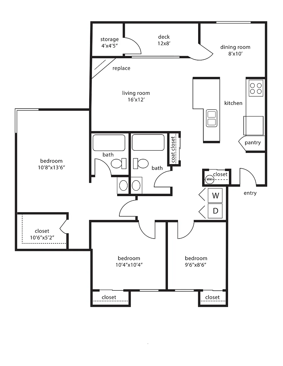 Floor plan Three Bedroom, Two Bath