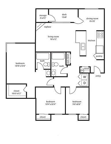 Floor plan Three Bedroom, Two Bath