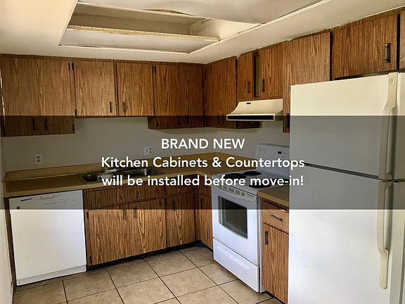 Current kitchen is shown in picture. Kitchen will be replaced with all-new cabinets, counters prior to move-in!