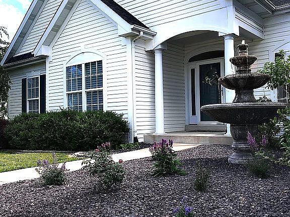 New landscaping and fountain