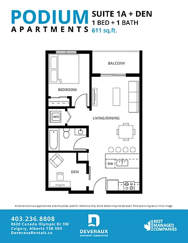 Floor plan 1 Bedroom, 1 Bathroom + Den
