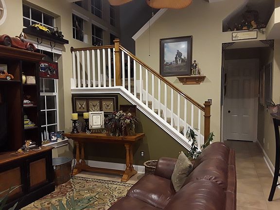 family room with staircase