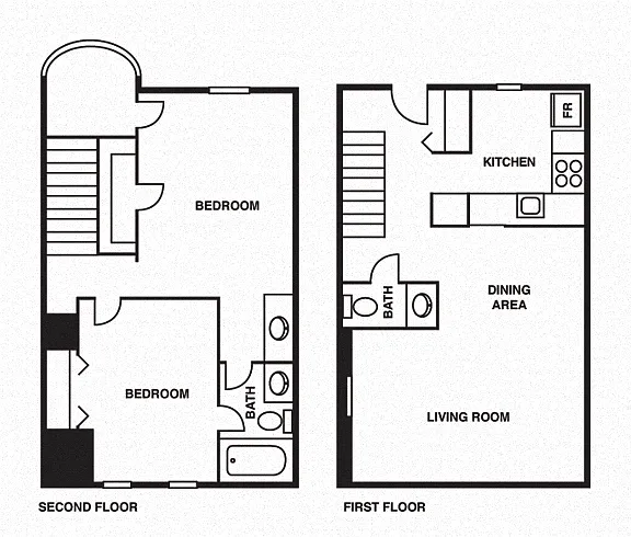 Floor plan 2 Bedroom/1.5 Bathroom Townhouse B