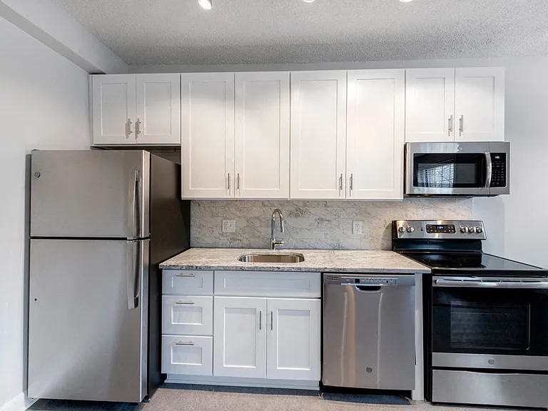 Stainless steel appliances in the kitchen