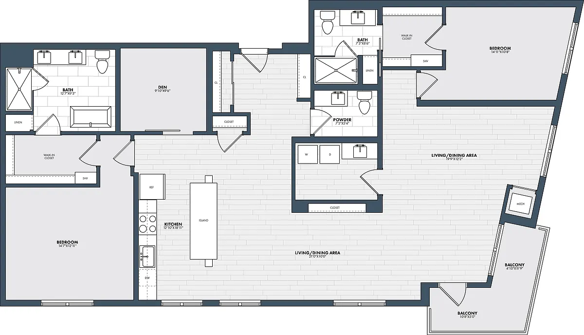 Floor plan 2 Bed/2 Bath Den-PH7