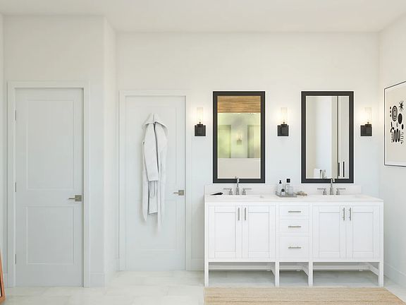 Primary bath with freestanding vanity