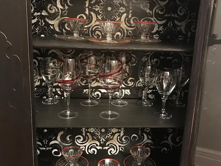 Glassware in hutch