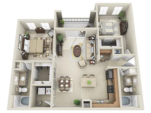 Floor plan 2 Bed, 2 Bath A (80% Income Restricted)