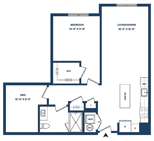 Floor plan 1 Bed/1 Bath Den S-A5 Smyth