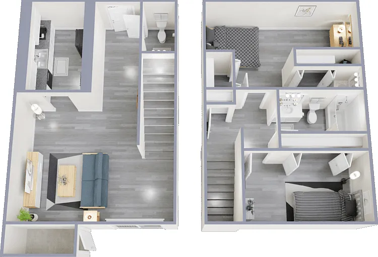 Two Bed 1.5 Bath Townhome Floorplan Diagram