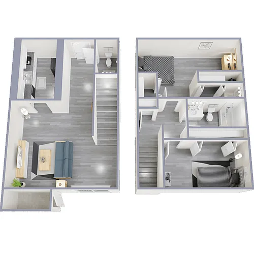 Floor plan Two Bed 1.5 Bath Townhome