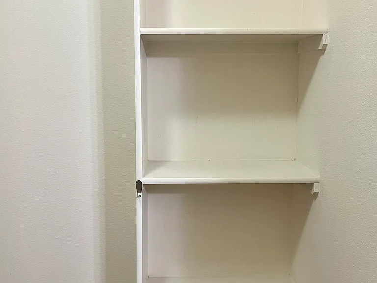 It also has built-in shelves for folded sweaters, shoe boxes, etc..