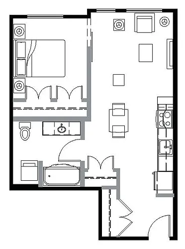 Floor plan 1 Bed/1 Bath South - B4S