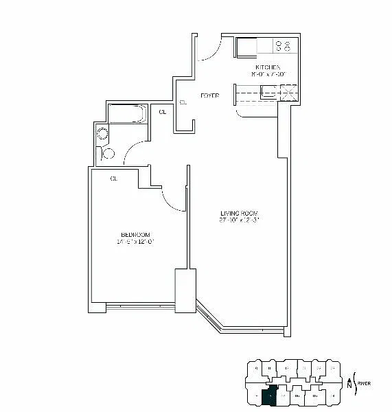 Floor plan PACIFIC - 1 Bedroom One Bathroom