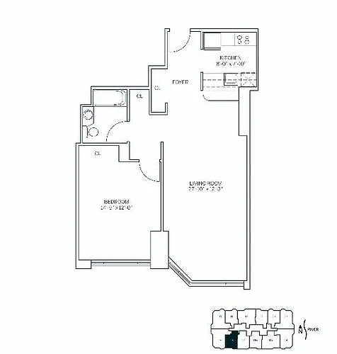 Floor plan PACIFIC - 1 Bedroom One Bathroom