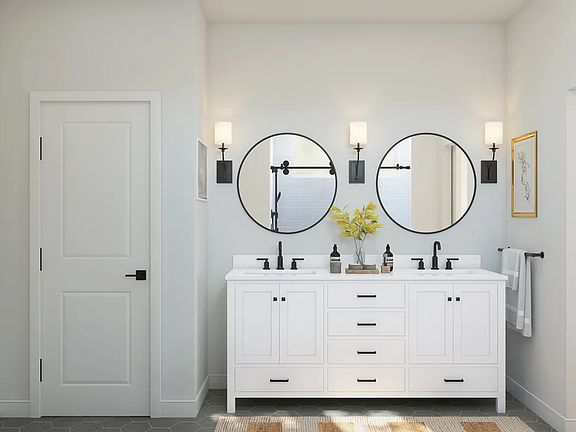 Primary bath with freestanding vanity