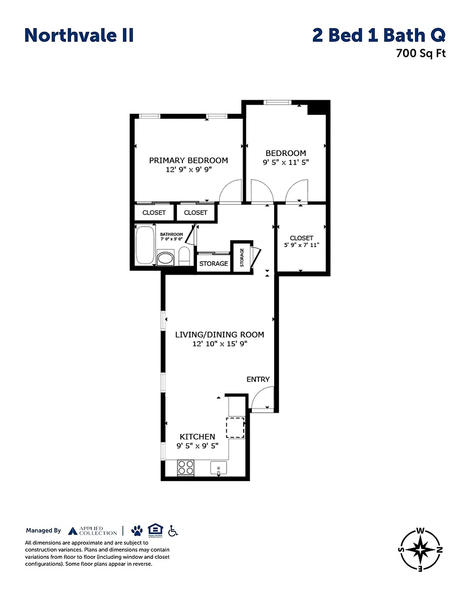 Floor plan 2 Bed 1 Bath Q