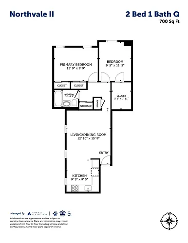 Floor plan 2 Bed 1 Bath Q