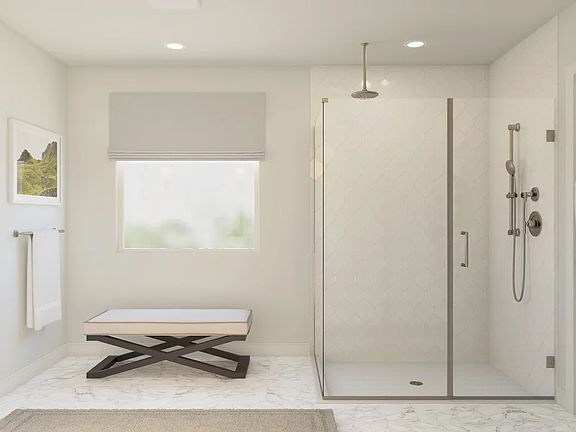 Primary bath with glass shower enclosure