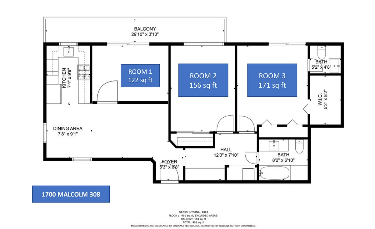 Floor plan 1700 Malcolm 308 Single Room 1