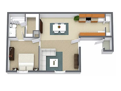 Floor plan 1 Bed, 1 Bath (80% Income Restricted)
