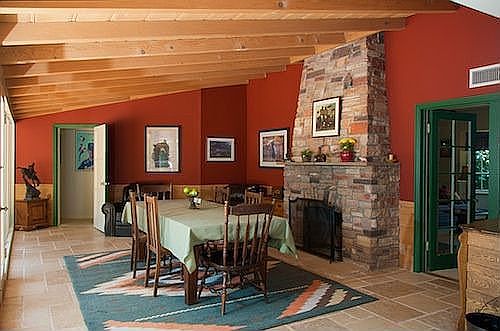 Formal dining room with fireplace
