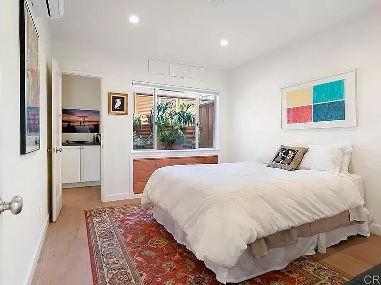 Bedroom with garden window.