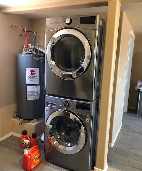 Stackable washer and dryer.