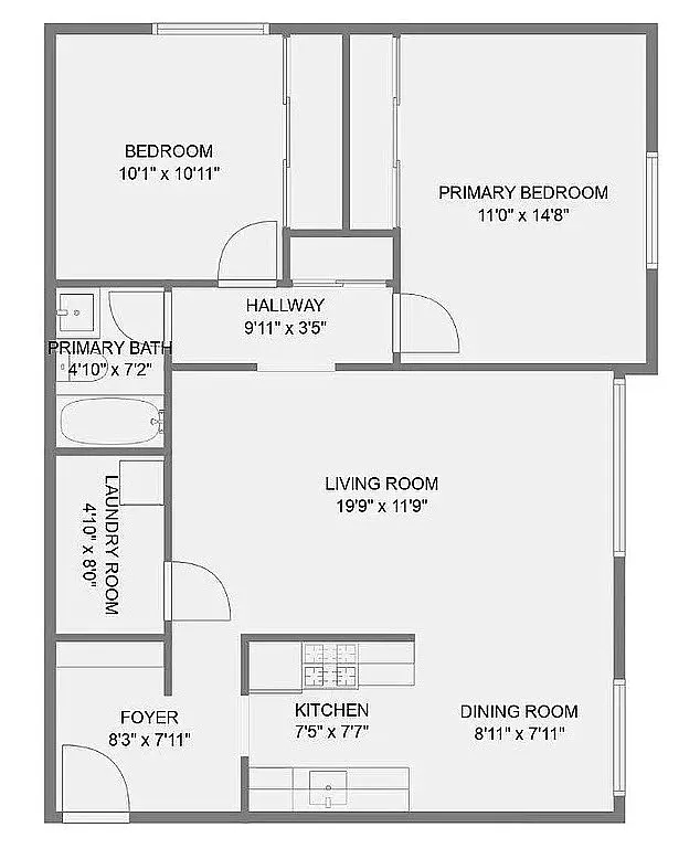 Floor plan 2 Bed 1 Bath