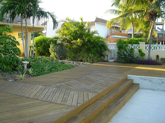 Backyard deck and landscaping.