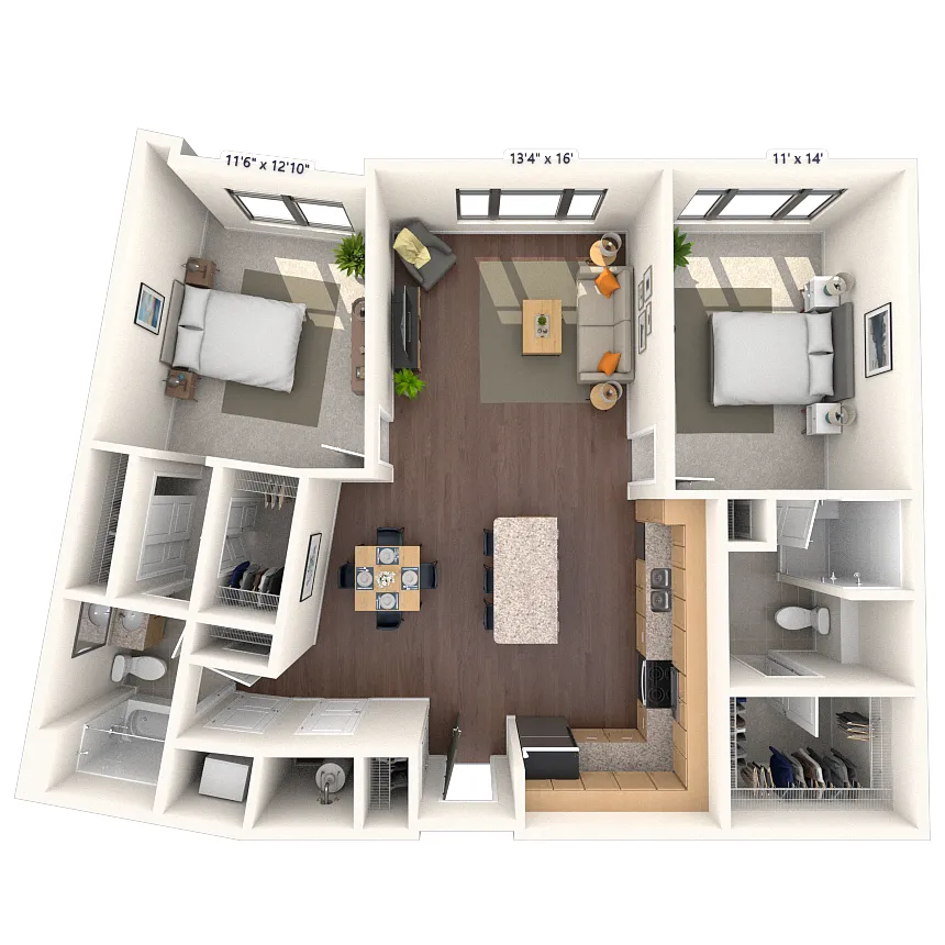 Floor plan Traditional 2x2 1168-1287 SF