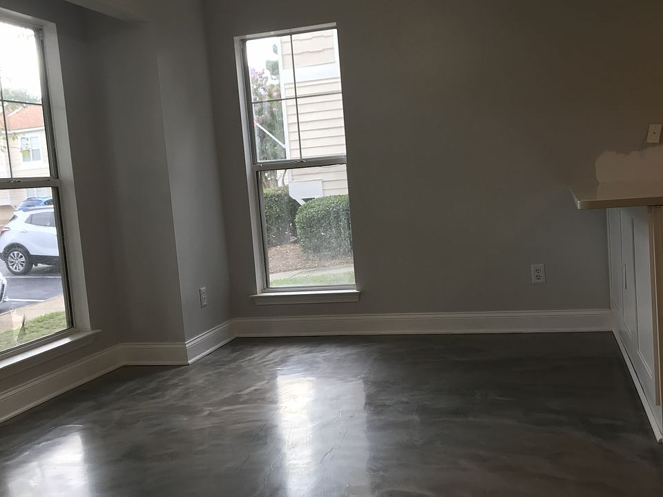 Dining Area with stained concrete flooring.