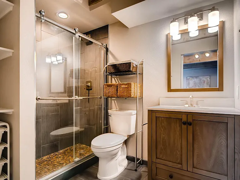 Master bath with shower and loads of storage