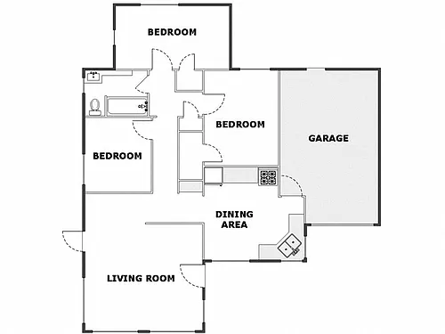 Floor plan 3 Bed / 1 Bath: Type A