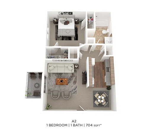 Floor plan One Bed One Bath 704 Sqft