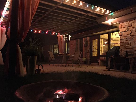Backyard patio at night