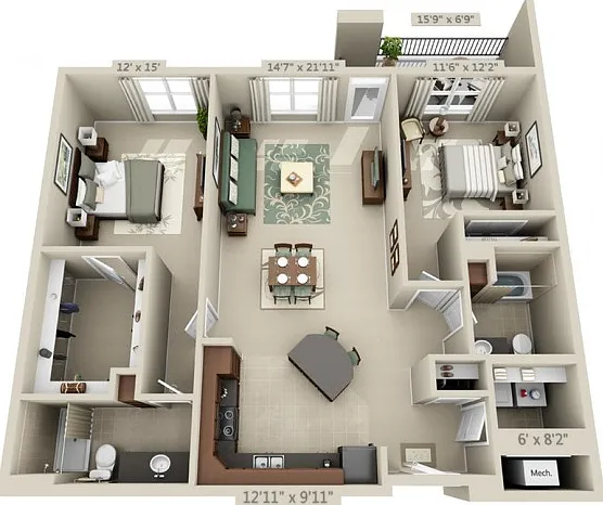 Floor plans are artist's rendering. All dimensions are approximate. Actual product and specifications may vary in dimension or detail. Not all features are available in every apartment. Prices and availability are subject to change. Floor plans are artist