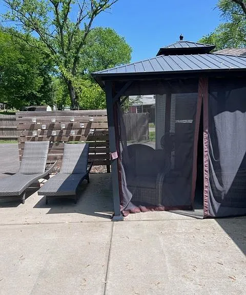 large patio with gazebo for shade