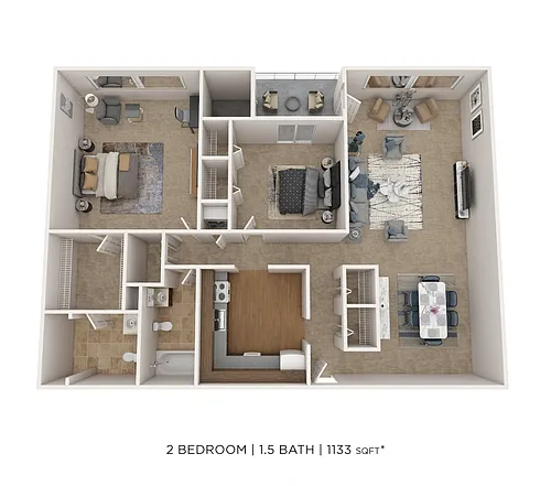 Floor plan Two Bedroom 1.5 Bath - 1,133 sqft