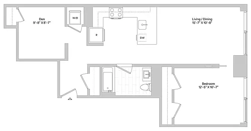 Floor plan A12 | 1 Bed | 1 Bath | Den