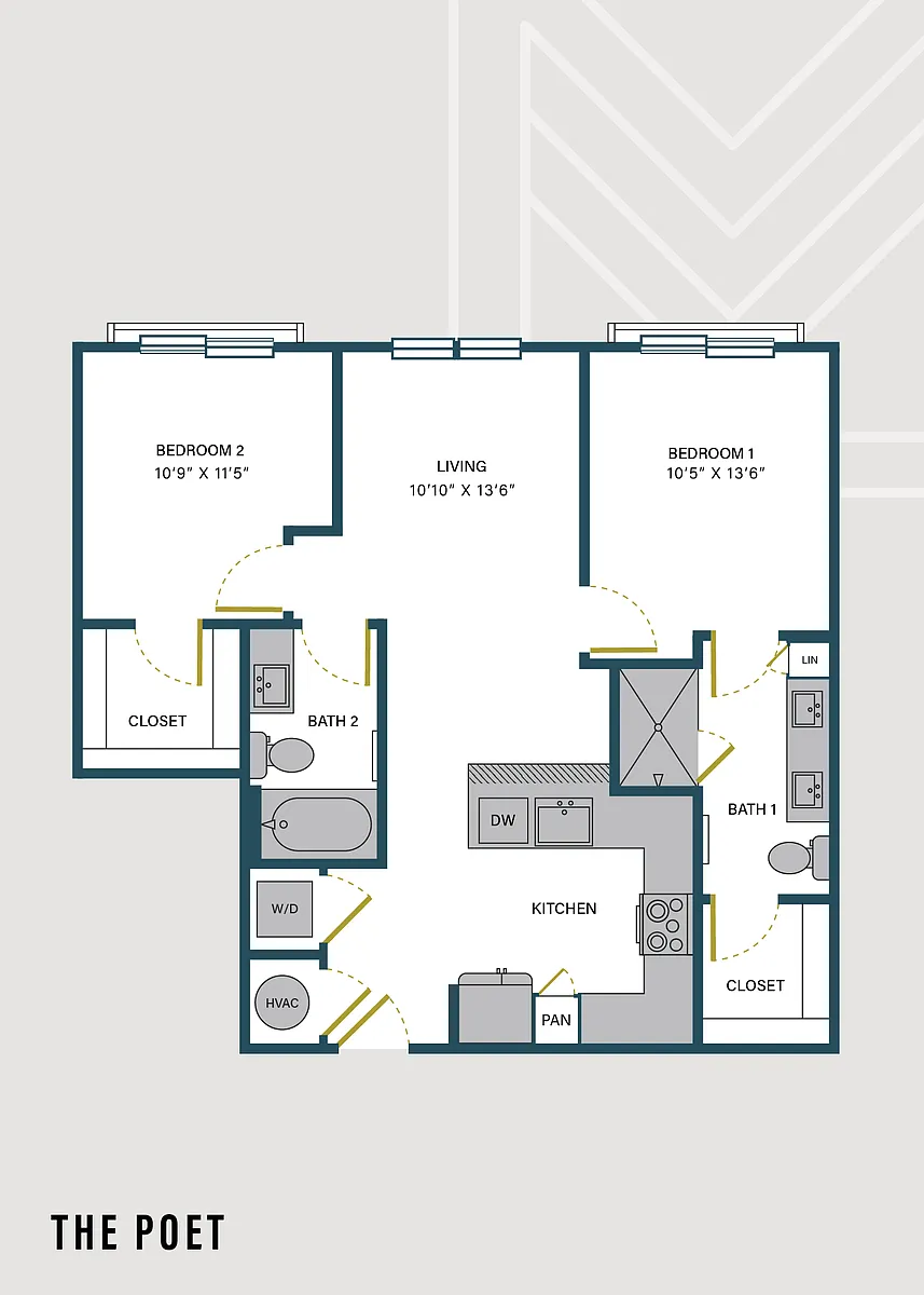 Floor plan The Poet | 2 Bed | 2 Bath