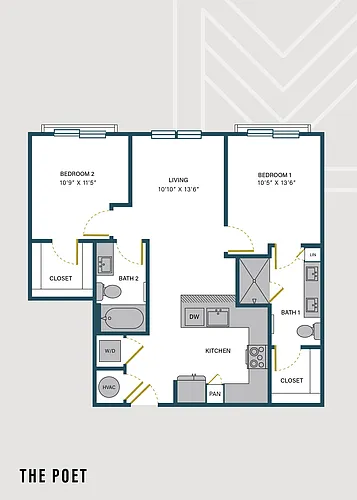 Floor plan The Poet | 2 Bed | 2 Bath