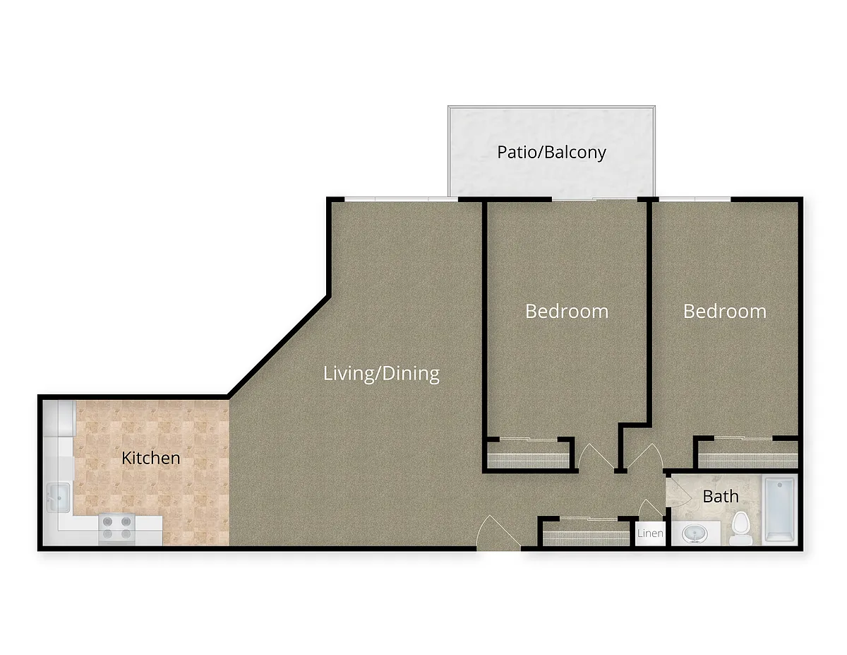 Floor plan 2 Bed x 1 Bath - 1