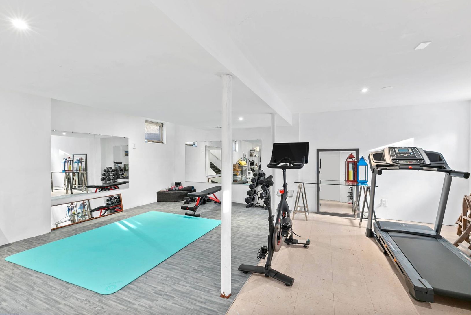  Finished basement w/ new Gym - Peloton, Treadmill, Weights, Workout Bench, Yoga Mats etc
