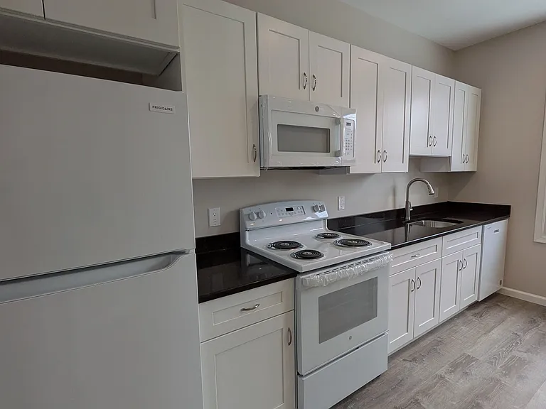 fully updated kitchen with granite countertops and all new appliances (refrigerator, stove/oven, dishwasher, microwave)