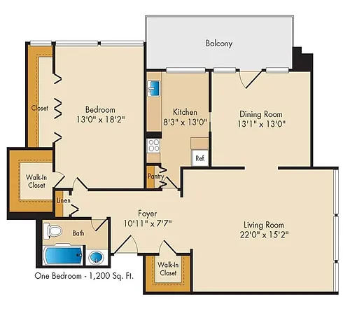 Floor plan 1 Bedroom - 1 Bath | A02