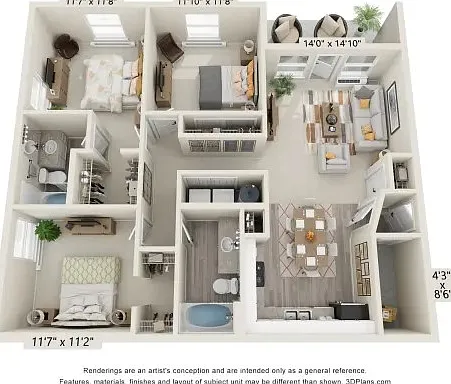 3 bed 2 bath
*Size and floorplan may vary*