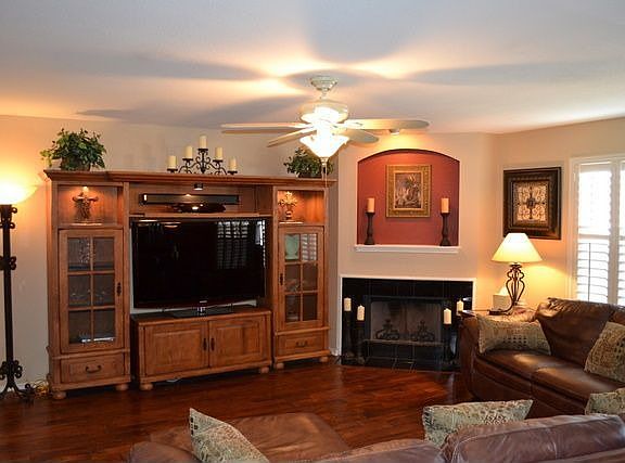 Family Room with Granite Surround Fireplace