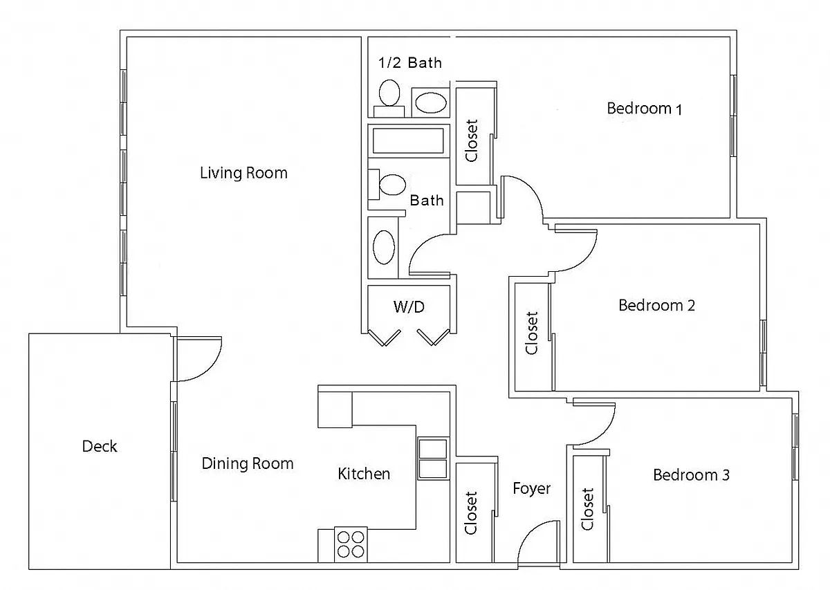 Floor plan 3 Bedroom, 1.5 Bath